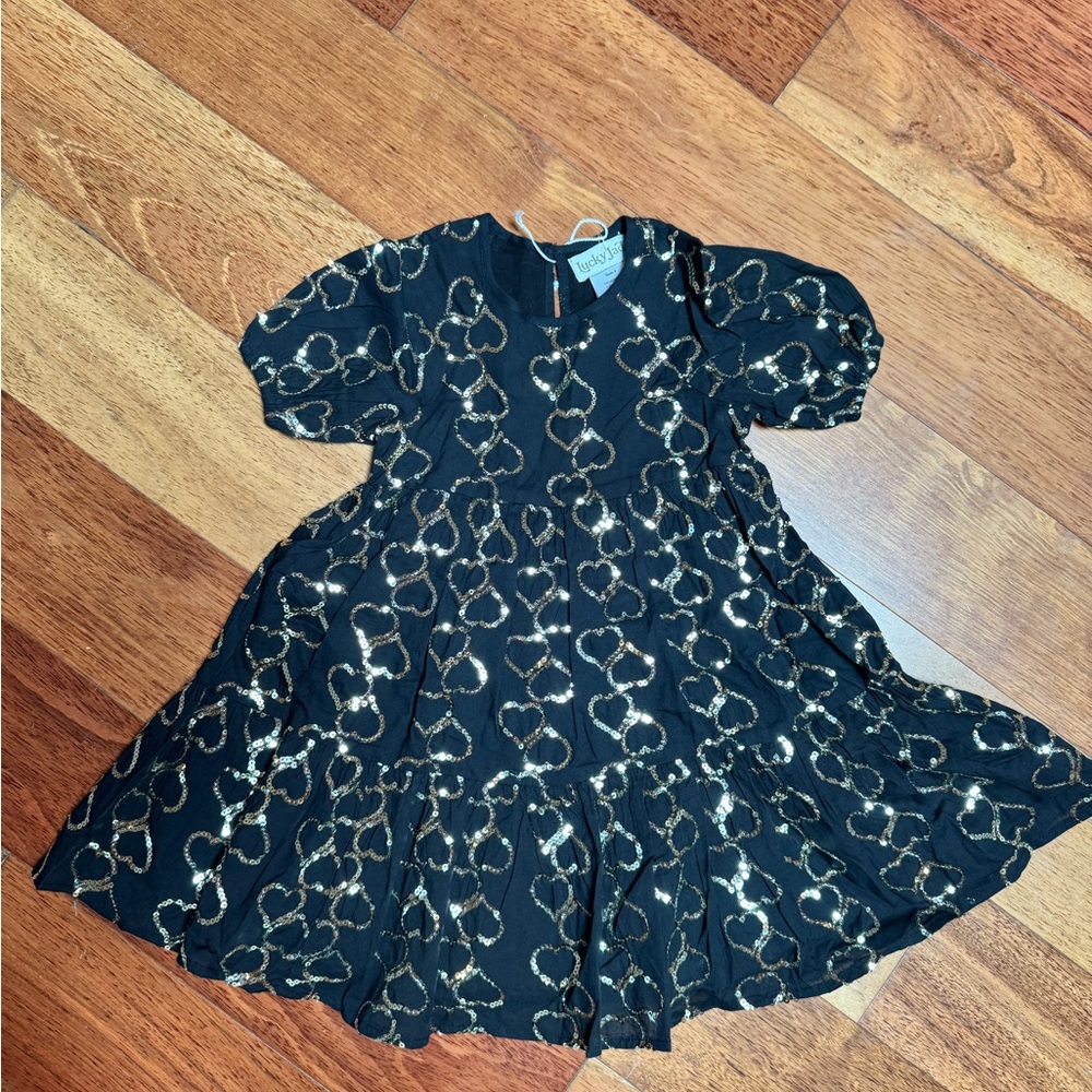 Lucky Jade Black and Gold Heart Kids Dress